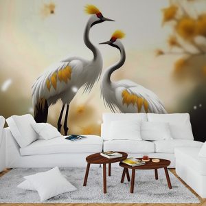 3D Japon Turna Kuşları Modern Duvar Kağıdı YH-02188