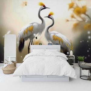 3D Japon Turna Kuşları Modern Duvar Kağıdı YH-02188