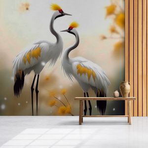 3D Japon Turna Kuşları Modern Duvar Kağıdı YH-02188