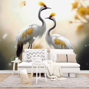 3D Japon Turna Kuşları Modern Duvar Kağıdı YH-02188