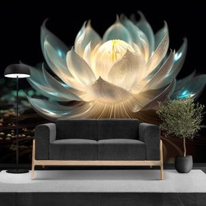 3D Parlak Lotus Çiçeği Tek Parça Modern Duvar Kağıtları YF-02211