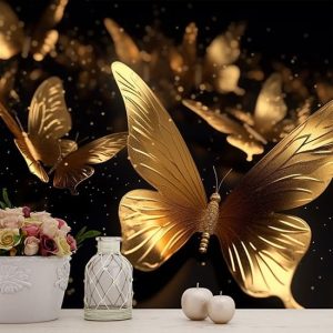 3D Gold Kelebekler Tek Parça Modern Duvar Kağıdı YH-02217