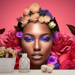 Siyahi Kadın ve Pembe Çiçekler Kuaför Duvar Kağıdı YK-02155