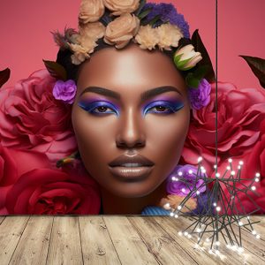 Siyahi Kadın ve Pembe Çiçekler Kuaför Duvar Kağıdı YK-02155