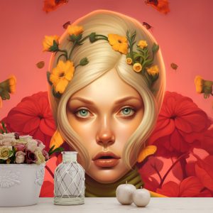 Kadın ve Çiçekler 3D Bayan Kuaförü Duvar Kağıdı YK-02156