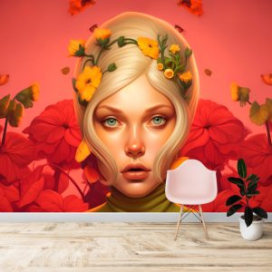 Kadın ve Çiçekler 3D Bayan Kuaförü Duvar Kağıdı YK-02156