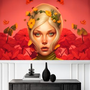 Kadın ve Çiçekler 3D Bayan Kuaförü Duvar Kağıdı YK-02156