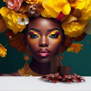 Siyahi Kadın ve Sarı Çiçekler Bayan Kuaförü Duvar Kağıdı YK-02161