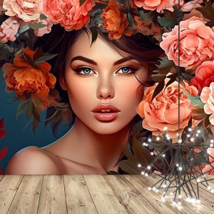 Pembe Çiçekler ve Kadın 3D Kuaför Duvar Kağıtları YK-02163