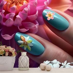 Nail Art Tırnaklar ve Çiçekler Kuaför Duvar Kağıdı Tek Parça YK-02204