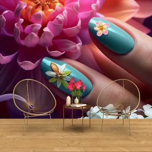 Nail Art Tırnaklar ve Çiçekler Kuaför Duvar Kağıdı Tek Parça YK-02204