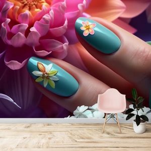 Nail Art Tırnaklar ve Çiçekler Kuaför Duvar Kağıdı Tek Parça YK-02204