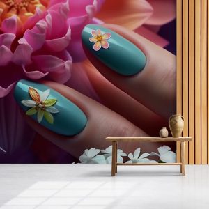 Nail Art Tırnaklar ve Çiçekler Kuaför Duvar Kağıdı Tek Parça YK-02204