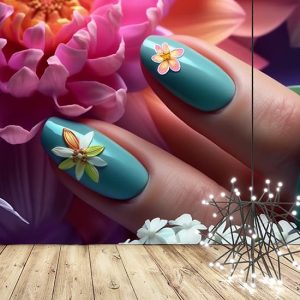 Nail Art Tırnaklar ve Çiçekler Kuaför Duvar Kağıdı Tek Parça YK-02204
