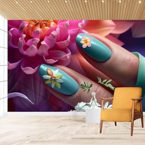 Nail Art Tırnaklar ve Çiçekler Kuaför Duvar Kağıdı Tek Parça YK-02204