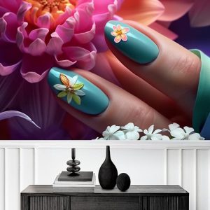 Nail Art Tırnaklar ve Çiçekler Kuaför Duvar Kağıdı Tek Parça YK-02204