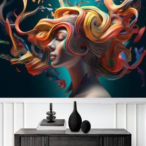 Kadın ve Renkli Saçlar Sanatsal Kuaför Duvar Kağıdı YK-02207