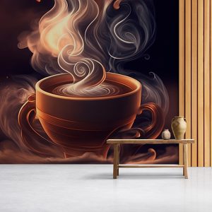 Dumanı Tüten Kahve İllüstrasyonu Cafe Duvar Kağıdı YC-20120