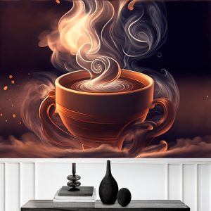 Dumanı Tüten Kahve İllüstrasyonu Cafe Duvar Kağıdı YC-20120