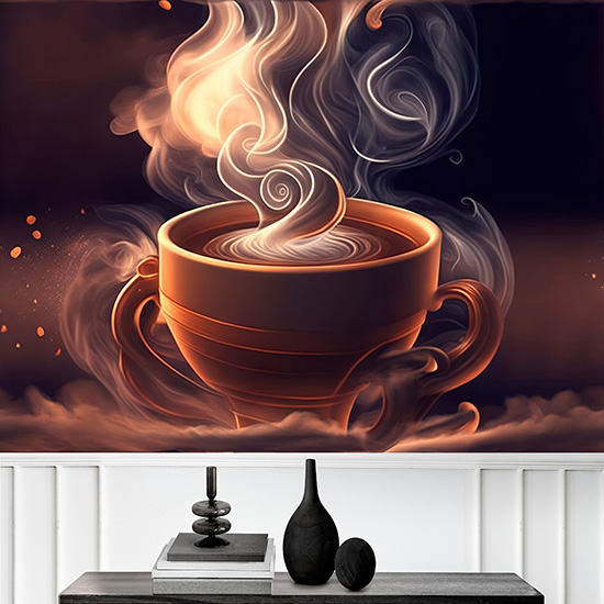 Dumanı Tüten Kahve İllüstrasyonu Cafe Duvar Kağıdı YC-20120