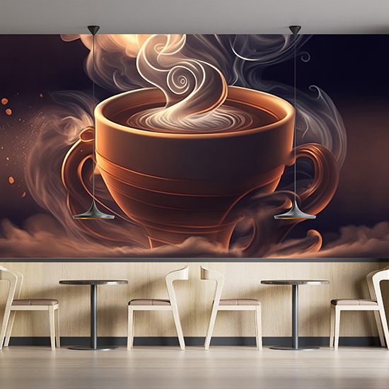 Dumanı Tüten Kahve İllüstrasyonu Cafe Duvar Kağıdı YC-20120