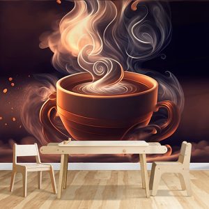 Dumanı Tüten Kahve İllüstrasyonu Cafe Duvar Kağıdı YC-20120