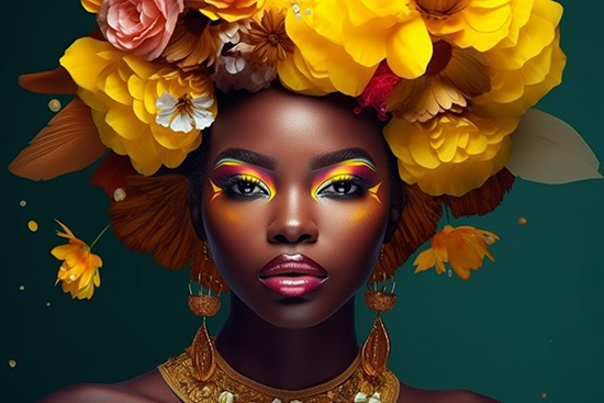 Siyahi Kadın ve Sarı Çiçekler Bayan Kuaförü Duvar Kağıdı YK-02161