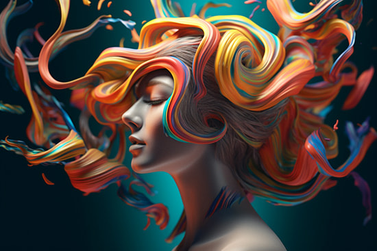 Kadın ve Renkli Saçlar Sanatsal Kuaför Duvar Kağıdı YK-02207