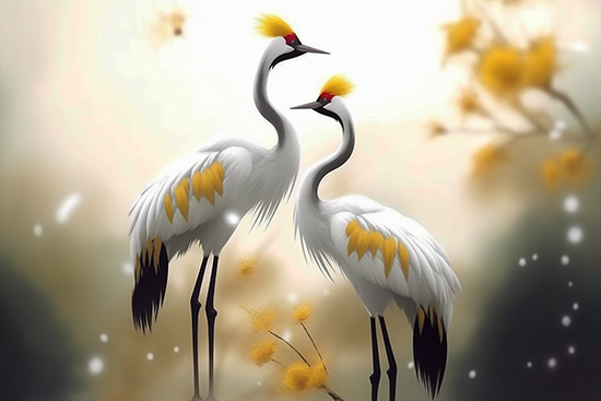 3D Japon Turna Kuşları Modern Duvar Kağıdı YH-02188