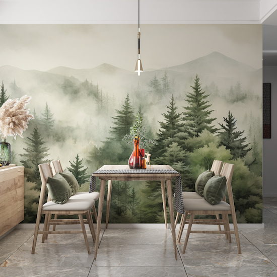 Sisli Ağaçlar Orman Manzaralı Duvar Kağıdı YD-02379