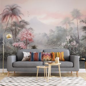 Pembe Tropikal Ağaçlar Manzara Duvar Kağıdı YD-02381
