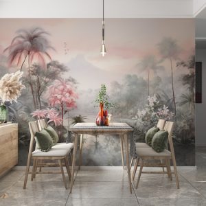 Pembe Tropikal Ağaçlar Manzara Duvar Kağıdı YD-02381