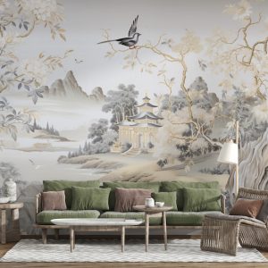 Gold Gümüş Çizgili Sanatsal Manzara Duvar Kağıdı YD-02383