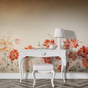 Kırmızı Çiçekler 3D Tek Parça Salon Duvar Kağıdı YF-02357