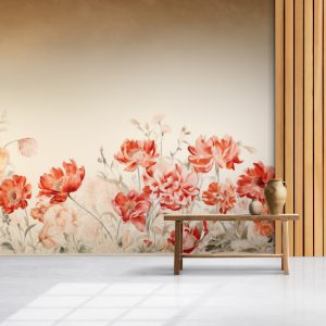 Kırmızı Çiçekler 3D Tek Parça Salon Duvar Kağıdı YF-02357