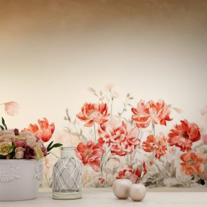 Kırmızı Çiçekler 3D Tek Parça Salon Duvar Kağıdı YF-02357