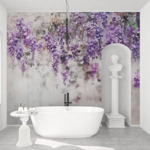 Mor Salkım Çiçekler Tek Parça Salon Duvar Kağıdı YF-02359