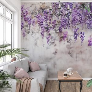 Mor Salkım Çiçekler Tek Parça Salon Duvar Kağıdı YF-02359