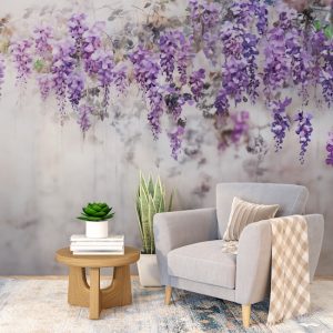Mor Salkım Çiçekler Tek Parça Salon Duvar Kağıdı YF-02359