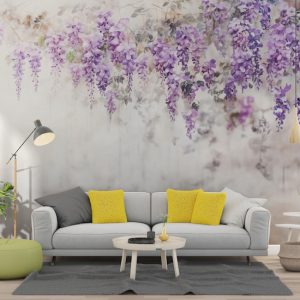Mor Salkım Çiçekler Tek Parça Salon Duvar Kağıdı YF-02359
