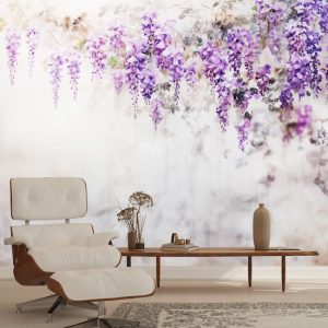 Mor Salkım Çiçekler Tek Parça Salon Duvar Kağıdı YF-02359