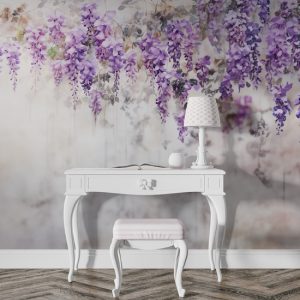 Mor Salkım Çiçekler Tek Parça Salon Duvar Kağıdı YF-02359