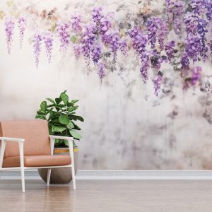 Mor Salkım Çiçekler Tek Parça Salon Duvar Kağıdı YF-02359