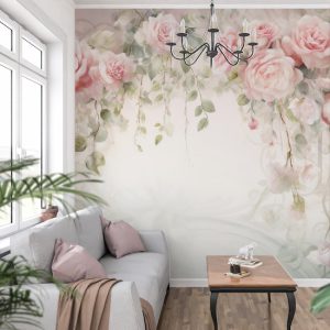 Pembe Bahar Çiçekleri Tek Parça Salon Duvar Kağıdı YF-02360