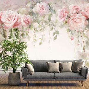 Pembe Bahar Çiçekleri Tek Parça Salon Duvar Kağıdı YF-02360