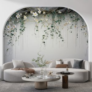 Salkım Yapraklar ve Çiçekler 3D Salon Duvar Kağıdı YF-02362