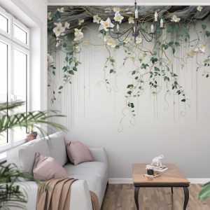 Salkım Yapraklar ve Çiçekler 3D Salon Duvar Kağıdı YF-02362