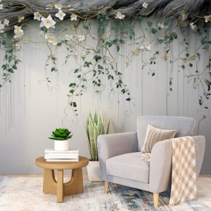 Salkım Yapraklar ve Çiçekler 3D Salon Duvar Kağıdı YF-02362