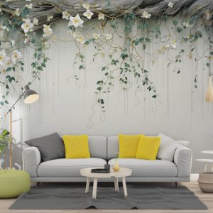 Salkım Yapraklar ve Çiçekler 3D Salon Duvar Kağıdı YF-02362