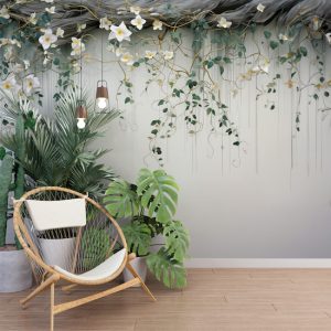 Salkım Yapraklar ve Çiçekler 3D Salon Duvar Kağıdı YF-02362